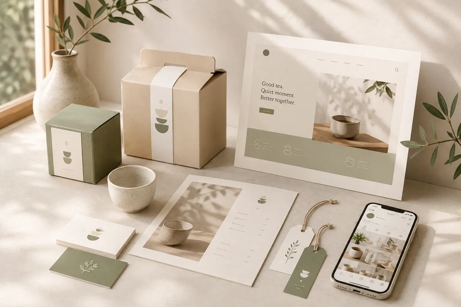 Cupcats 品牌設計應用情境，呈現包裝、印刷品、網站與社群視覺的一致品牌延伸